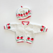 Load image into Gallery viewer, Strawberry Hand Knitted cardigan (Age 3m)
