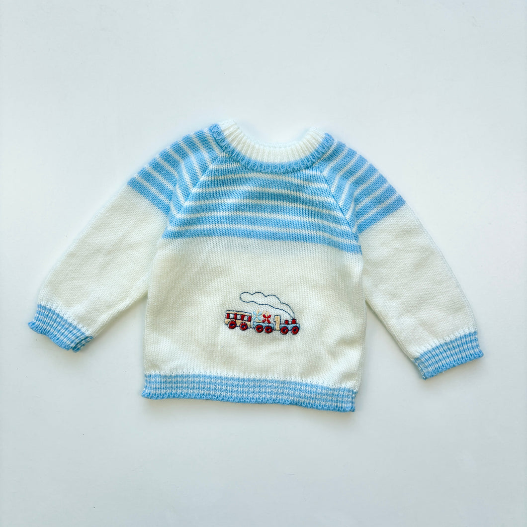 Train Hand Knitted jumper (Age 6/9m)