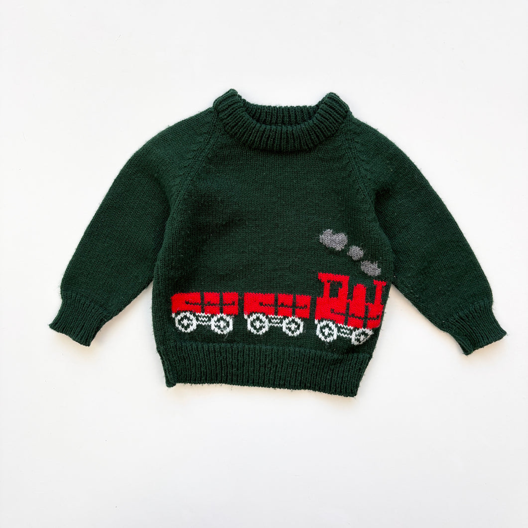 Train Hand Knitted jumper (Age 6/9m)